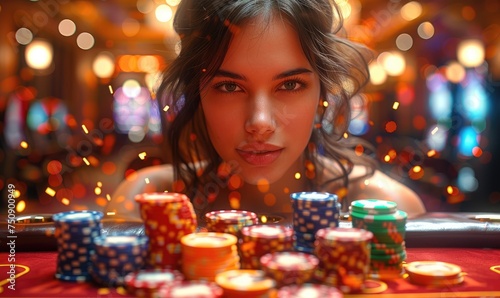 A woman in casino is engros...