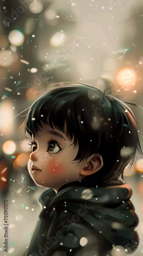 A chibi anime-style child with a look of admiration, capturing a moment of respect mobile phone wallpaper
