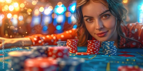 A woman in casino is engros...