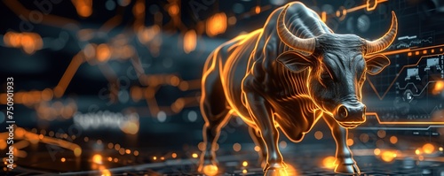 raging bull with finance elements on the background
