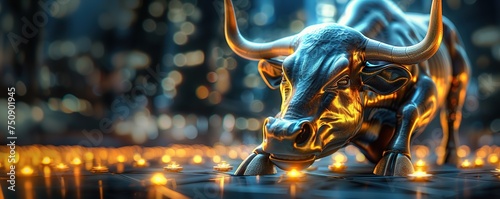 raging bull with finance elements on the background