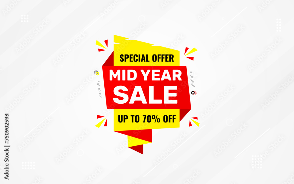 Mid Year Sale banner vector template. New Year Discount vector graphic element. Super shop label Promo design. Product opening festival background collection. Mid Year Sale banner vector template. New Year Discount vector graphic element. Super shop label Promo design. Product opening festival background collection.