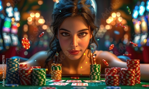 A woman in casino is engros...