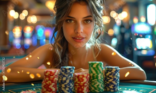 A woman in casino is engros...