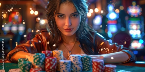 A woman in casino is engros...