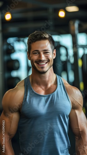 American Male Personal Trainer Smiling with Gym Background