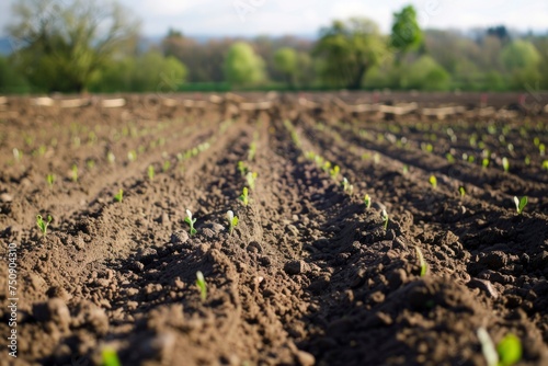 Young seedlings sprout in rows across farmland, signaling the start of a new crop cycle..
