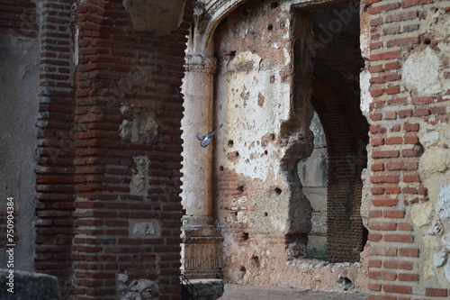 Colonial building ruins of bricks and clay of the Hospital San Nicolás de Bari. Colonial zone, old town, Santo Domingo, Dominican Republic