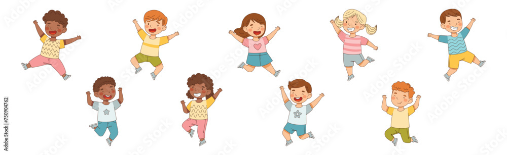 Happy Kids Jump with Joy and Excitement Vector Set