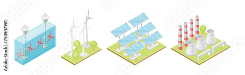 Ecology and Green Renewable Resources Production Isometric Vector Set