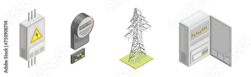 Electric Power and Energy Objects Isometric Vector Set photo