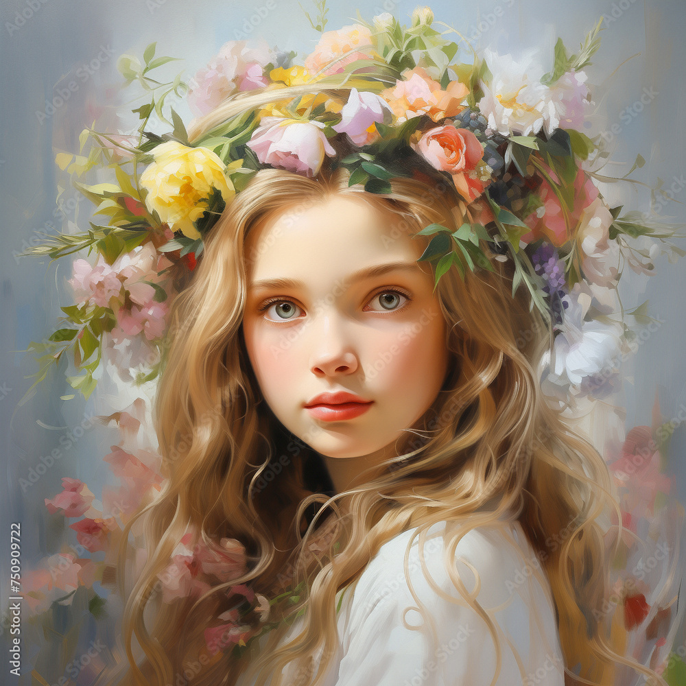 portrait of a girl with flowers in hair 