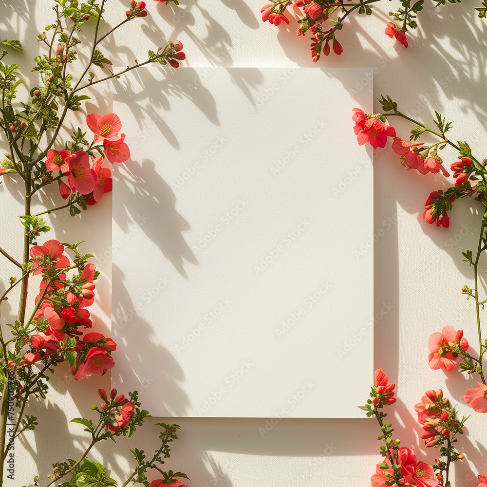 Blank note with flowers - greeting mockup Blank note with flowers - greeting mockup