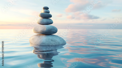 Zen stones stack in the sea