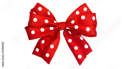 Classic Red Bow with White Dots. isolated on transparent background.