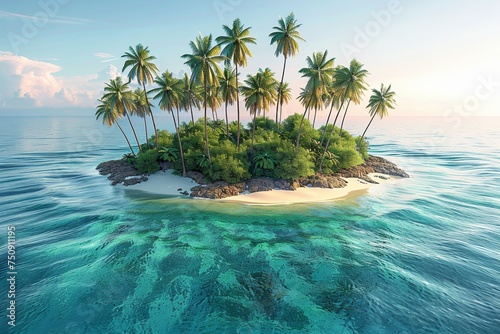 A breathtaking tropical scene with azure waters  sandy shores  and lush greenery  perfect for a serene vacation.