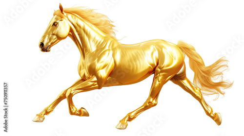 Lucky golden horse isolated on white or transparent background