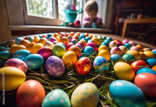 illustration, parents secretly placing colorful easter eggs their home exciting easter morning hunt, Parents, Exciting, Morning, Children, Vibrant, Spring, Hue photo