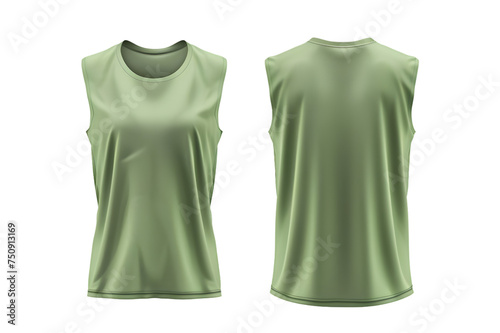 Front and back view of a pistachio green summer vest template. Lightweight and sleeveless, mockups for design and print, isolated on a white or transparent background. 