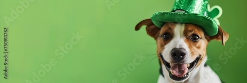 Cute dog wearing green costume for St. Patrick's Day celebration
