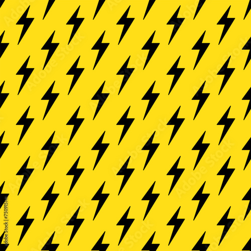 Lightning bolts Seamless Pattern. Yellow and Black repeating background.