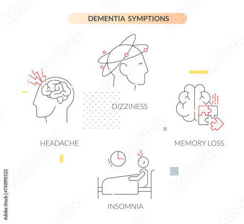 Dementia, Depression, Confusion and Anxiety - Symptoms - Stock Illustration