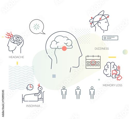 Dementia, Depression, Confusion and Anxiety - Symptoms - Stock Illustration