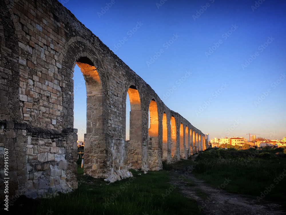 Kamares aqueduct during sunset near Larnaca, Cyprus, March 2019