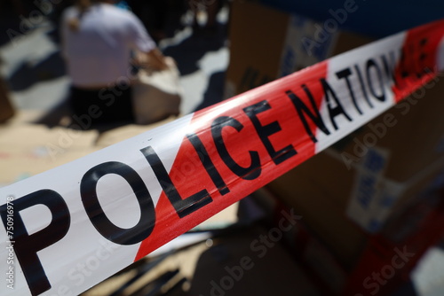 Fototapeta Naklejka Na Ścianę i Meble -  french police perimeter ribbon tape