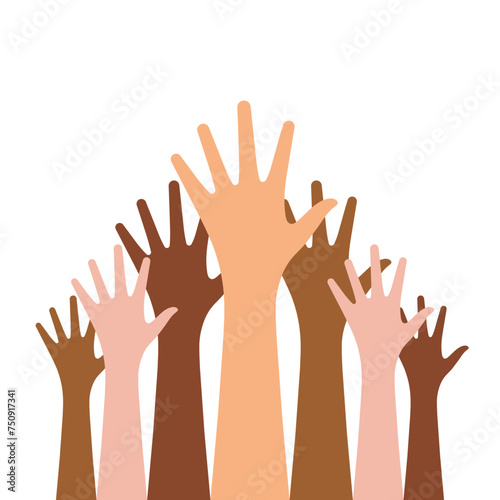 Vector set of silhouettes raised up different hands