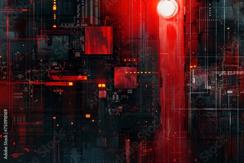 abstract electronic image, featuring minimalistic elements reminiscent of motherboard circuitry and cyberpunk aesthetics, encapsulating the essence of modern computer design