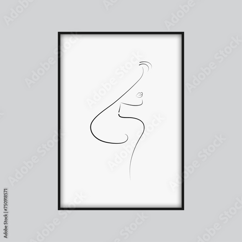 Woman body one line drawing art isolated on white background. Black one-line art. Vector illustration.