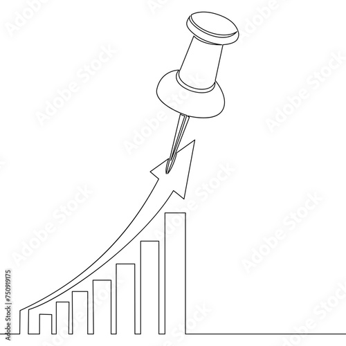 Continuous line drawing Abstract financial chart with arrow fixed with a clerical button pin concept
