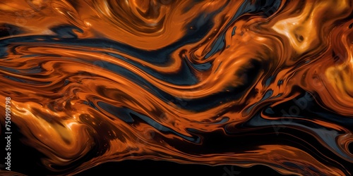 Vibrant swirls of molten copper intertwine with the rich darkness of molasses, creating a mesmerizing display of color and texture.