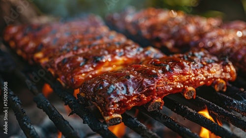 National Barbecue Month. Appetizing pork ribs on the grill