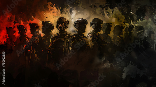 Soldiers in Silhouette Amidst Fiery Ambience