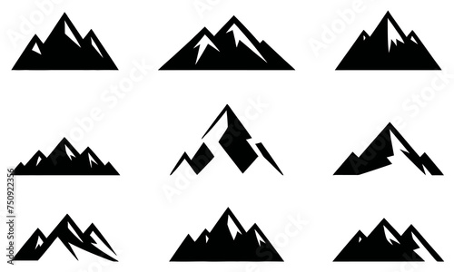 Mountain silhouette set. Rocky mountains icon or logo collection. Vector illustration.