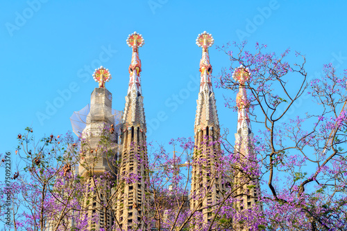 Sagrada Familia cathedral towers in spring, Barcelona, Spain