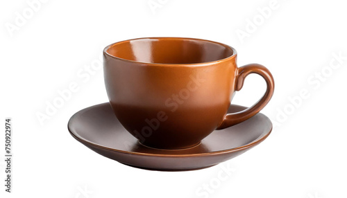 An empty brown cup and saucer. isolated on transparent background.