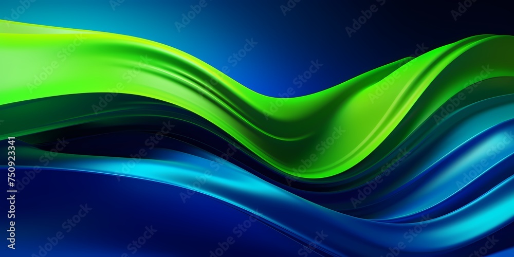 Bold strokes of electric blue and lime green in 3D waves, their reflective surface intensifying their vivid colors under the light.