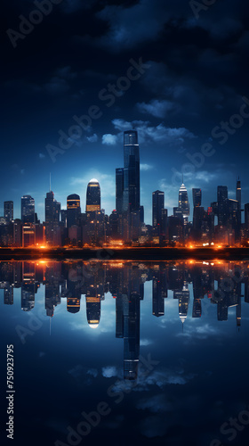 a brief city skyline at night  city lights and water reflections  and modern mobile wallpaper aesthetic  photography  smartphone camera Generative AI