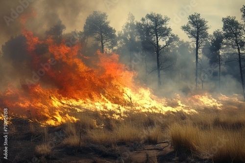 Fire and smoke Wildfires or forest fire with billowing smoke © Jawed Gfx
