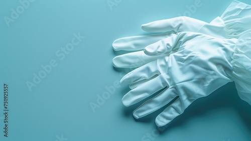 White latex gloves on blue background © Artyom