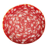 Slice of salami sausage isolated on transparent background