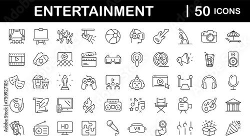 Entertainment set of web icons in line style. Lifestyle and Entertainment icons for web and mobile app. Theater, cinema, video, dance, theater, game. Vector illustration