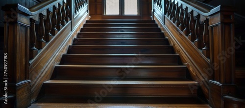 wood stairs in a dark dark home Generative AI