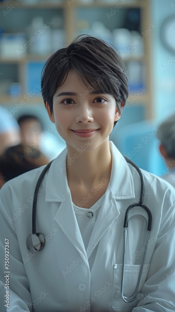 Fototapeta premium Committed to Care: A Professional in a Busy Medical Environment