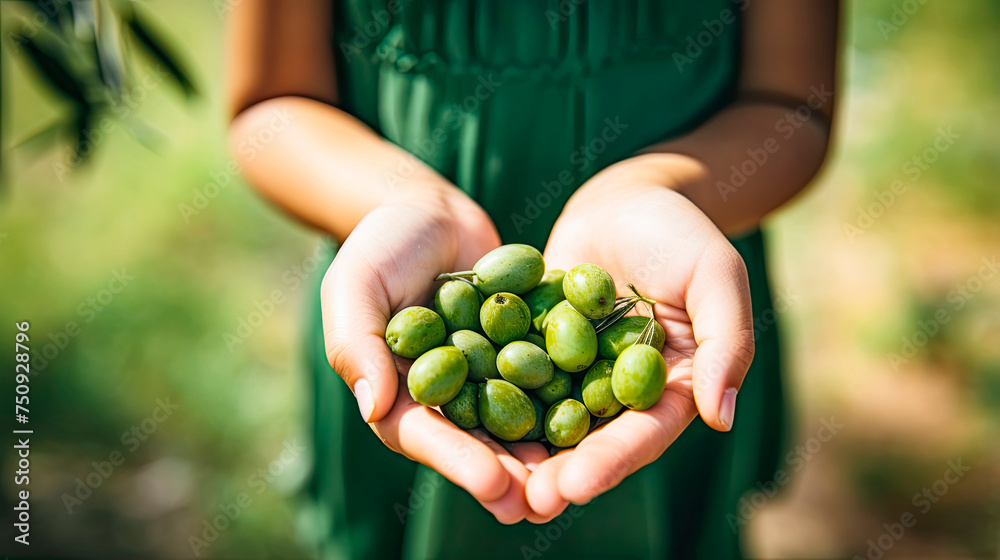 Harvesting Olives: Child's Hand with Fresh Olives Harvesting Olives: Child's Hand with Fresh Olives