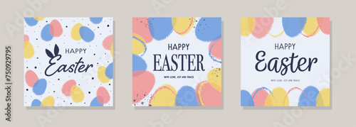 Happy Easter cards set. Modern background with hand painted eggs. Vector illustration