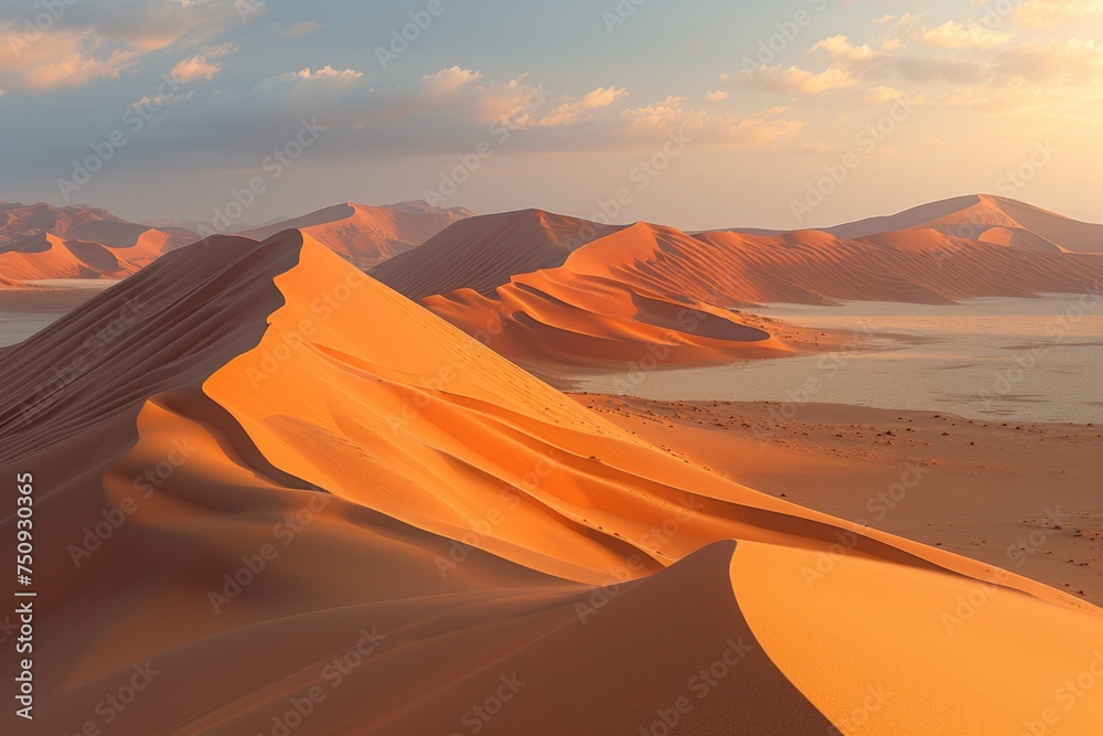 Sunrise over the desert dunes